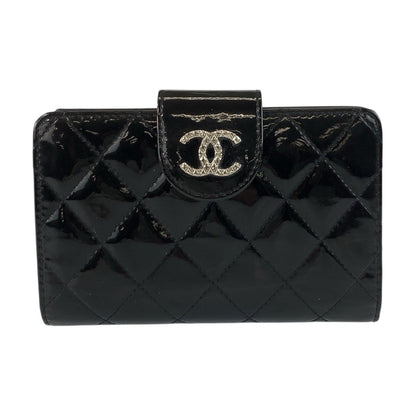 CHANEL Bifold Wallet Patent leather Black SilverMetal Brilliant Matrasse COCO Mark
