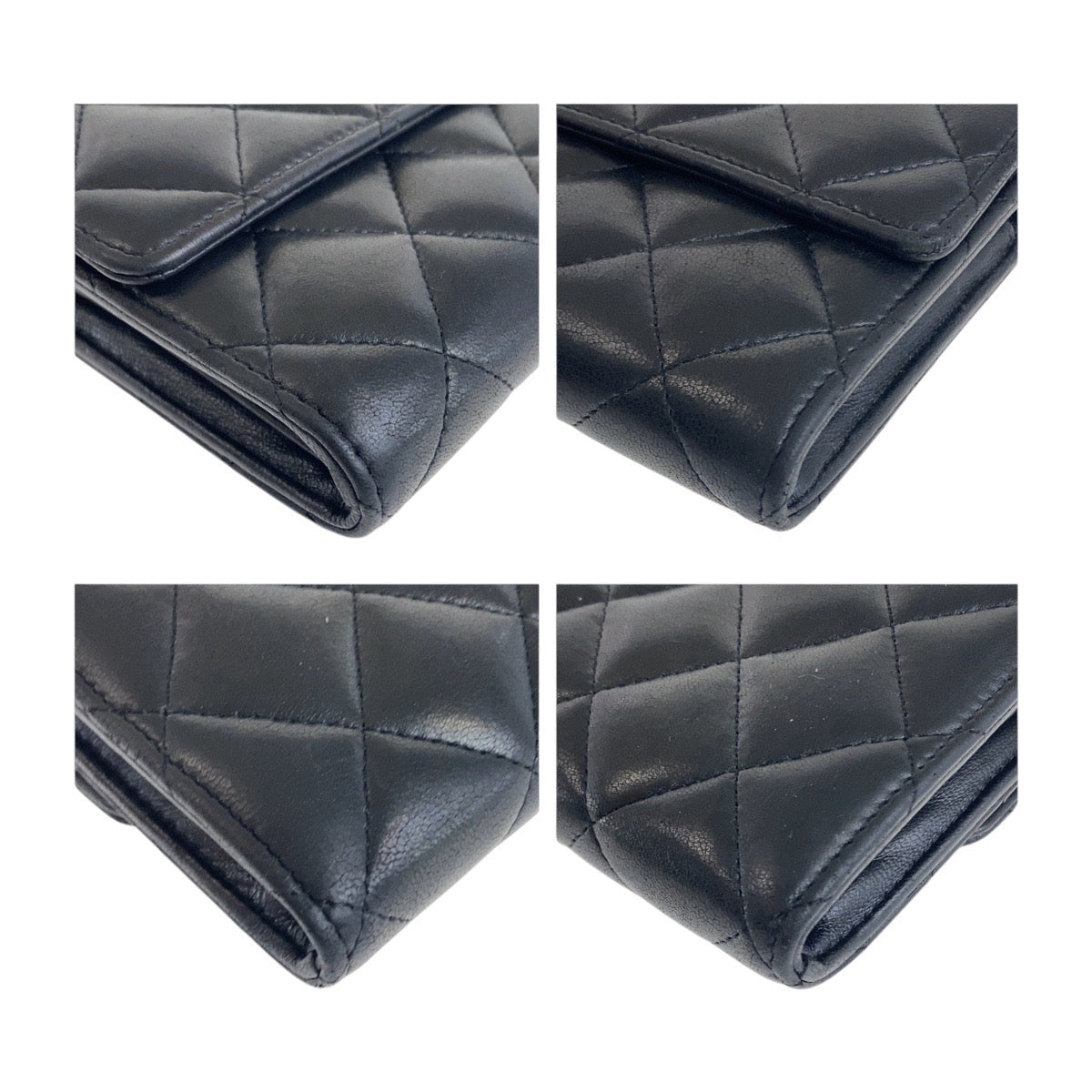 CHANEL Long Wallet Purse lambskin Black SilverMetal Matrasse COCO Mark