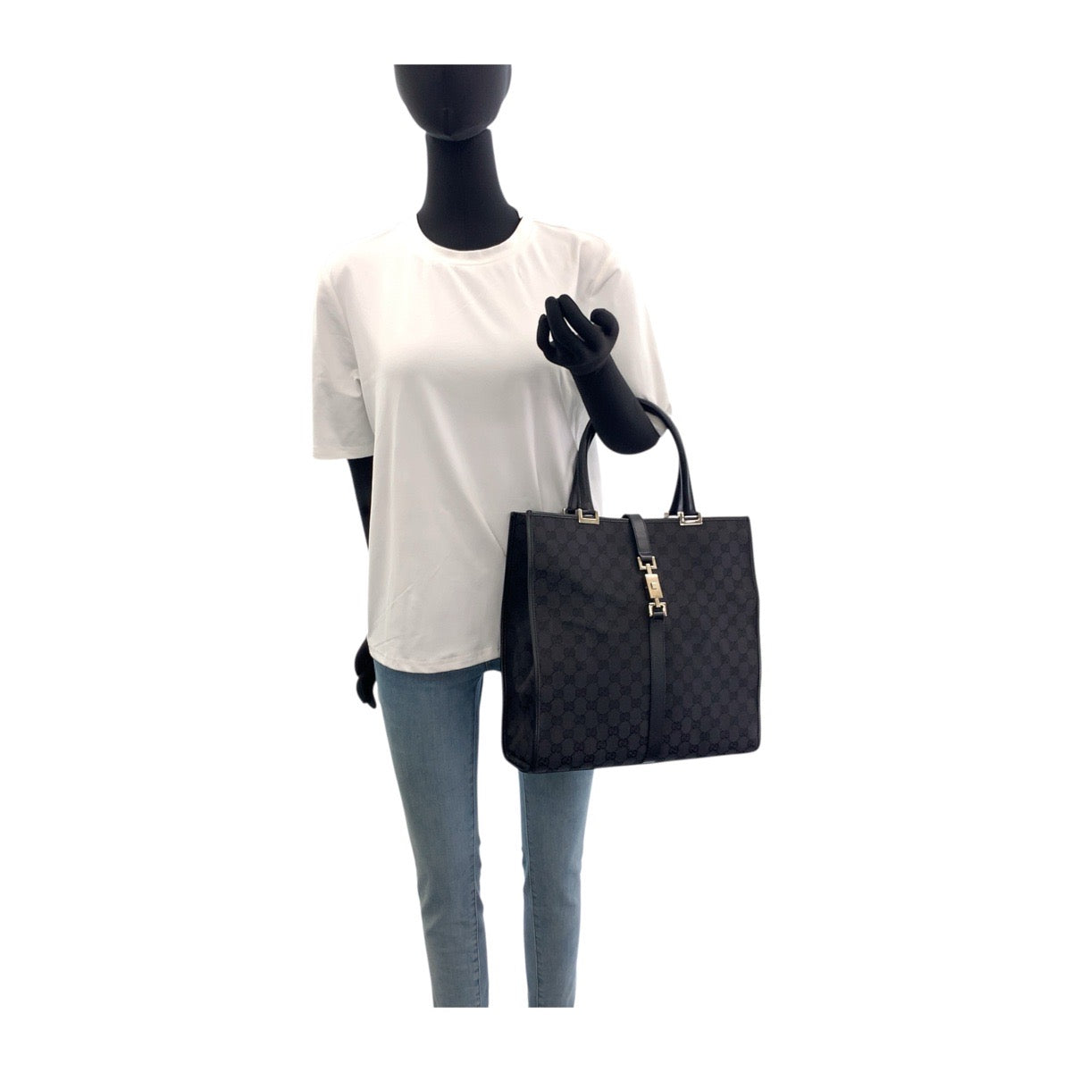 GUCCI Tote Bag 002 1064 GG canvas Black SilverMetal