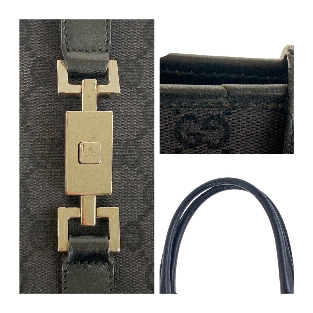 GUCCI Tote Bag 002 1064 GG canvas Black SilverMetal