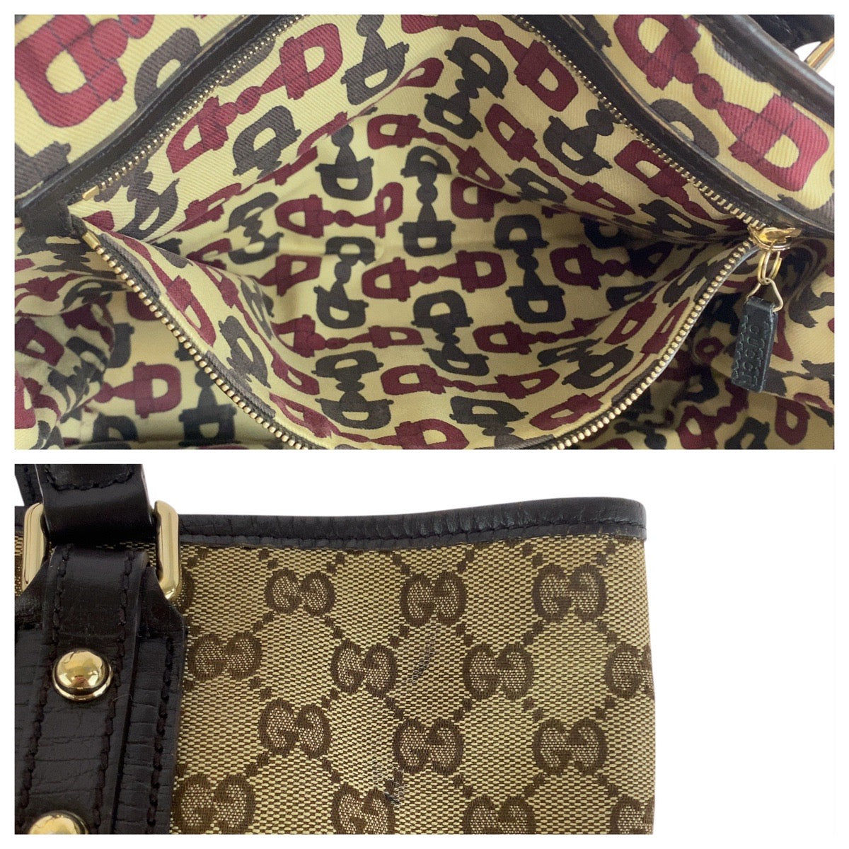 GUCCI Tote Bag 1373996 GG canvas Beige Brown Gold Metal Sherry line