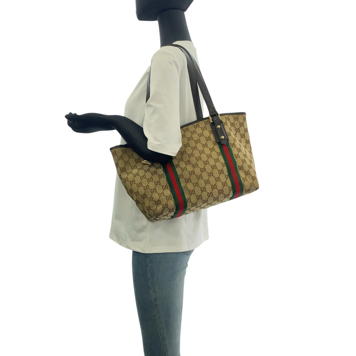 GUCCI Tote Bag 1373996 GG canvas Beige Brown Gold Metal Sherry line