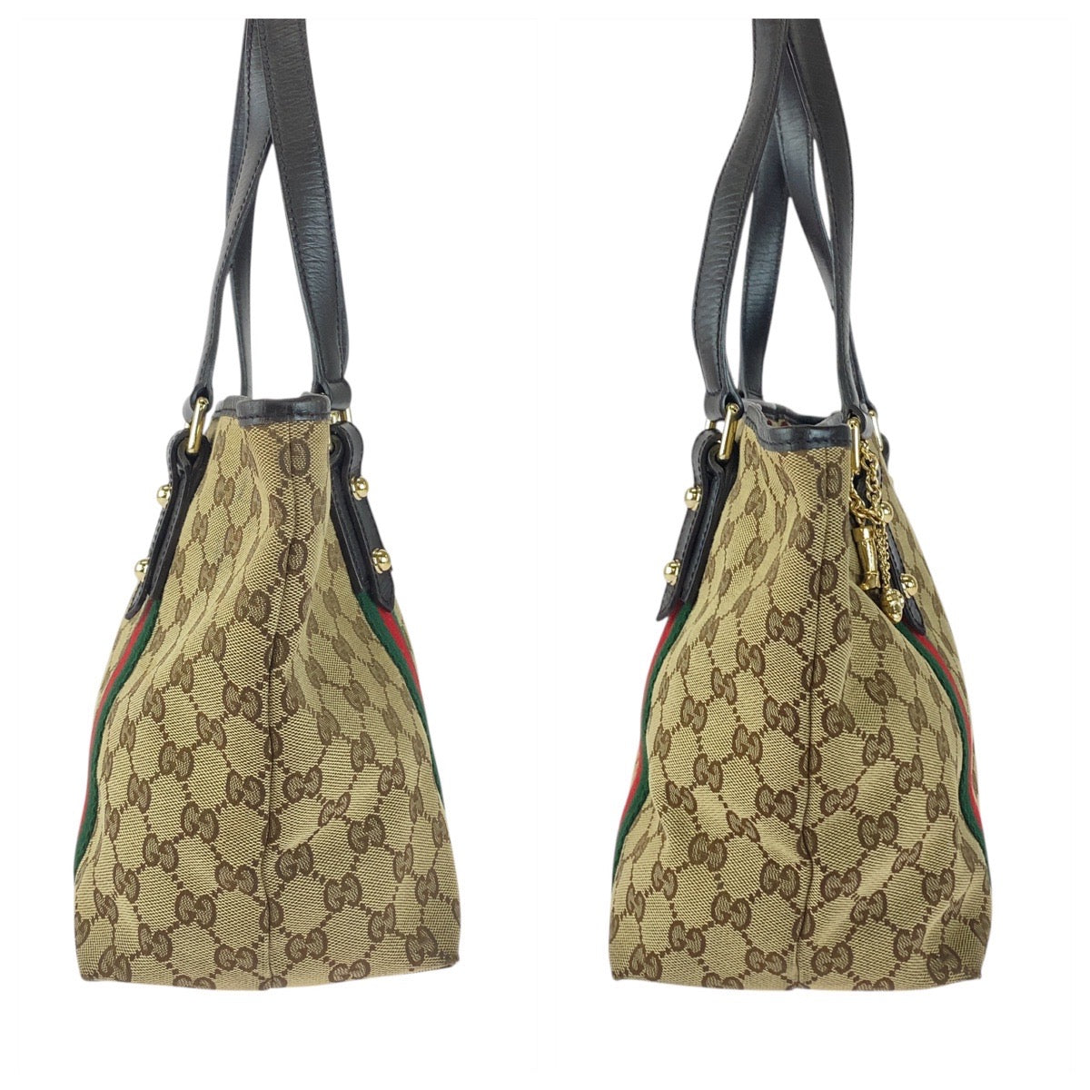 GUCCI Tote Bag 1373996 GG canvas Beige Brown Gold Metal Sherry line