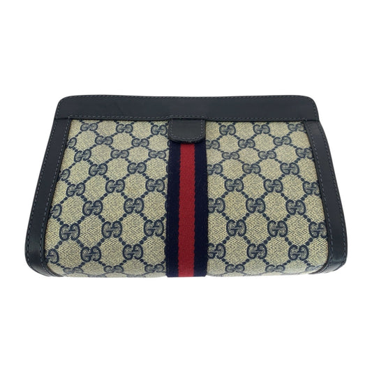 GUCCI Clutch bag GG Supreme Canvas Navy Red Gray Old Gucci Shelly Line