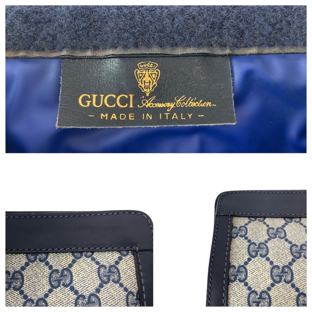 GUCCI Clutch bag GG Supreme Canvas Navy Red Gray Old Gucci Shelly Line