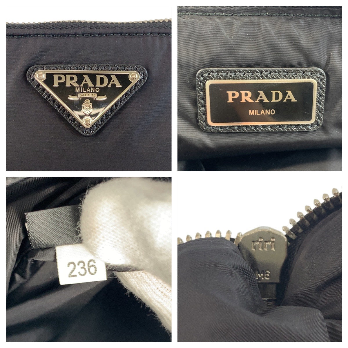 PRADA Clutch bag Nylon Black SilverMetal Test Triangle With logo