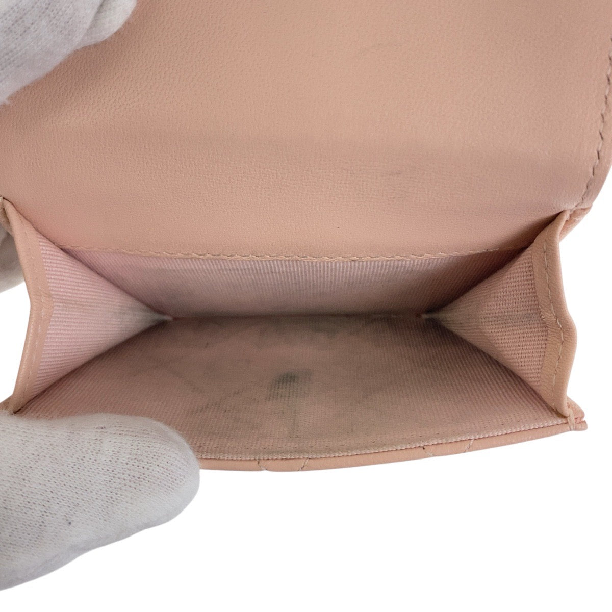 CHANEL Tri-fold wallet lambskin Pink Beige SilverMetal Matrasse COCO Mark