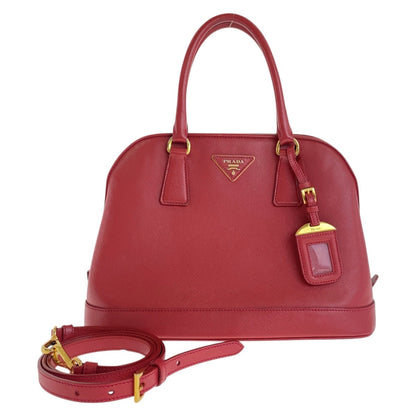 PRADA Handbag leather Red Gold Metal Safiano Triangle With logo