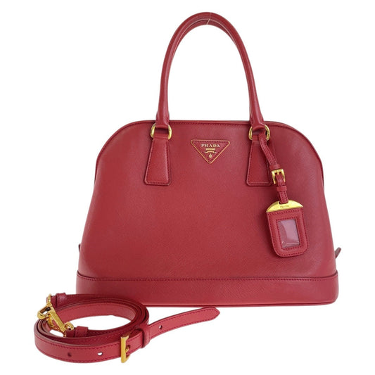PRADA Handbag leather Red Gold Metal Safiano Triangle With logo