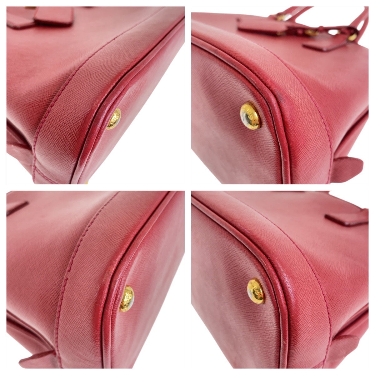 PRADA Handbag leather Red Gold Metal Safiano Triangle With logo