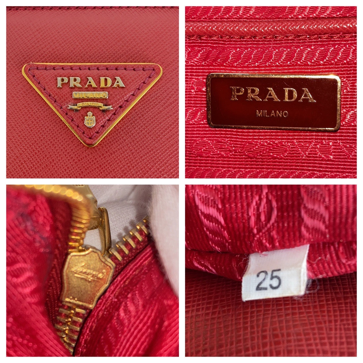 PRADA Handbag leather Red Gold Metal Safiano Triangle With logo