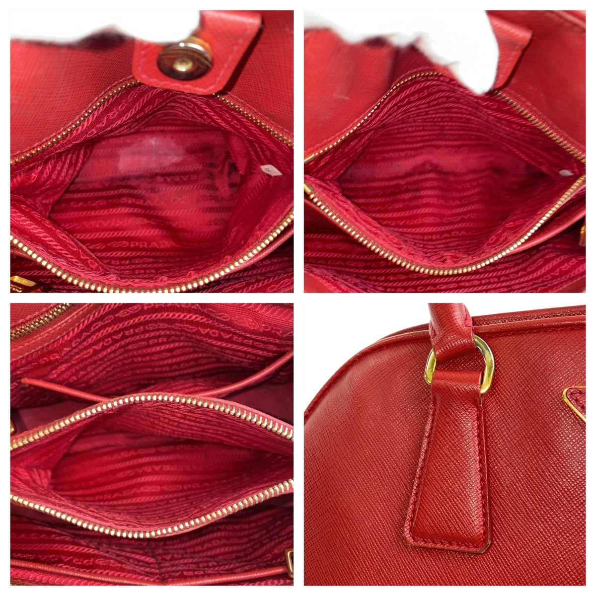 PRADA Handbag leather Red Gold Metal Safiano Triangle With logo