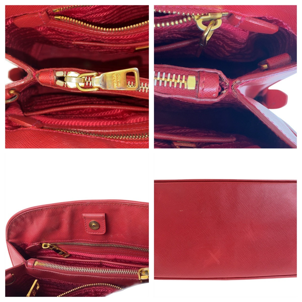 PRADA Handbag leather Red Gold Metal Safiano Triangle With logo