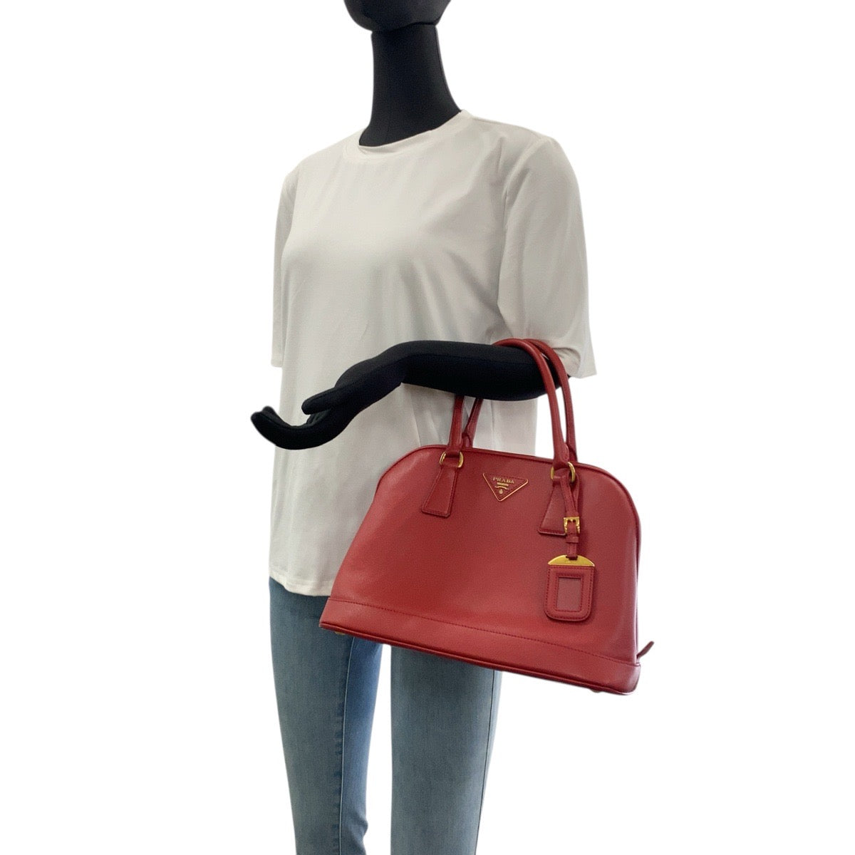 PRADA Handbag leather Red Gold Metal Safiano Triangle With logo