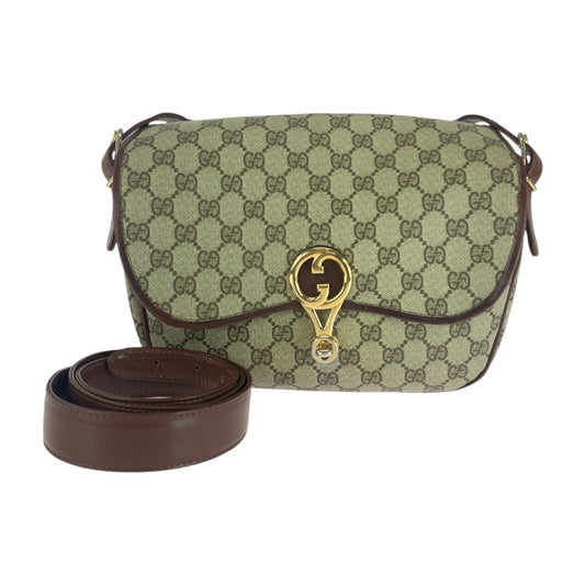 GUCCI Shoulder Bag GG Supreme Canvas Beige Brown Gold Metal Old Gucci