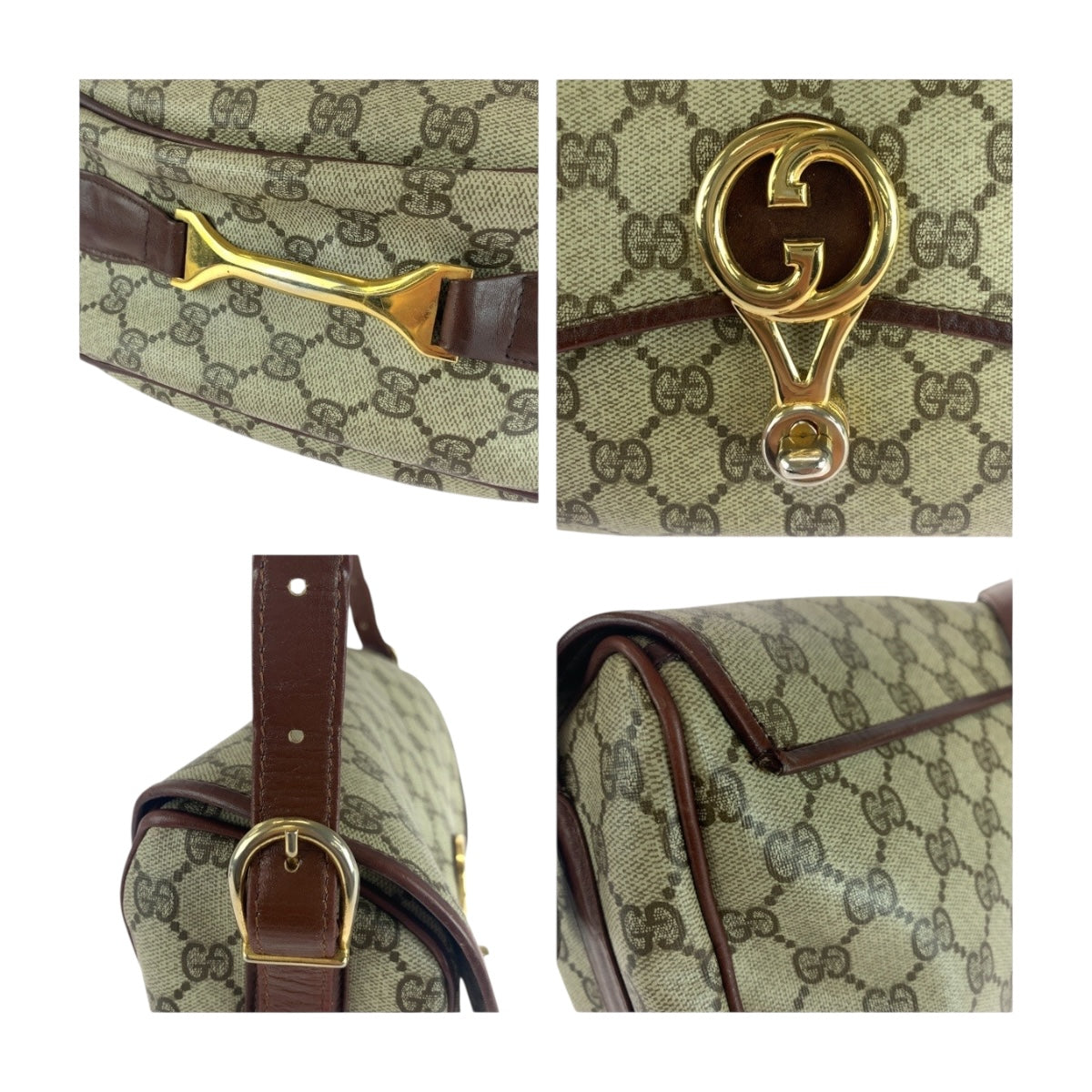 GUCCI Shoulder Bag GG Supreme Canvas Beige Brown Gold Metal Old Gucci
