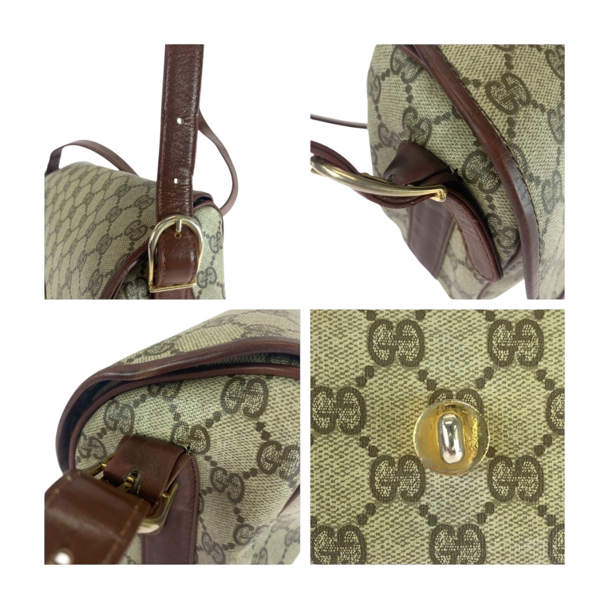 GUCCI Shoulder Bag GG Supreme Canvas Beige Brown Gold Metal Old Gucci