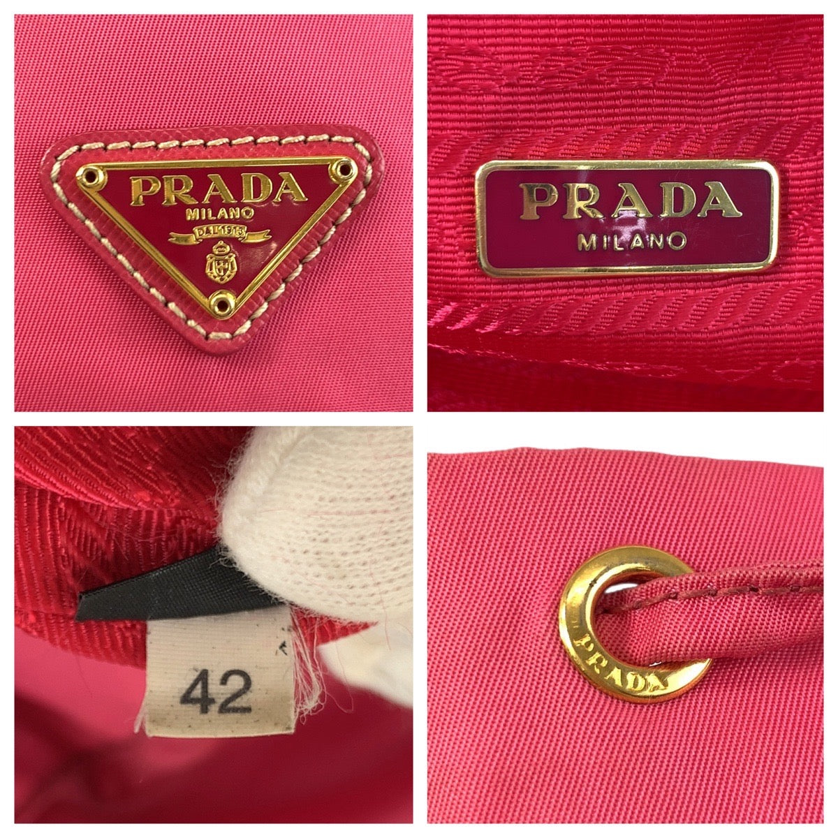 PRADA Pouch Nylon Pink Gold Metal Test Triangle With logo