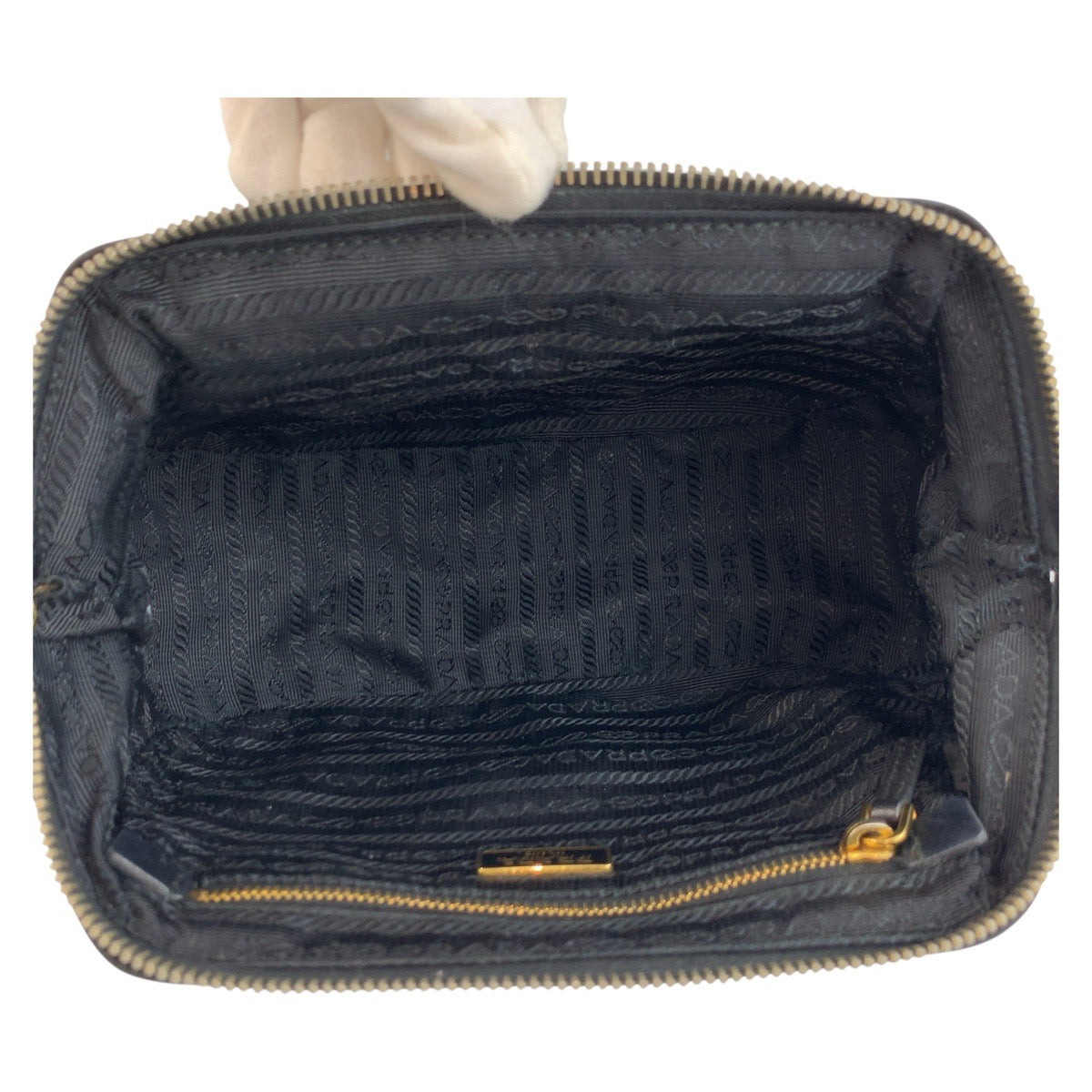 PRADA Pouch Nylon Black GoldMetal Test Triangle With logo