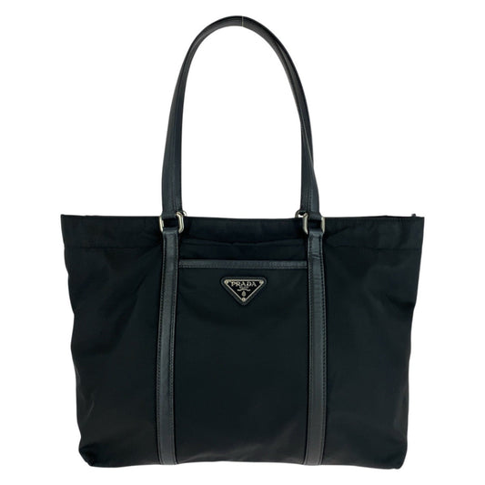 PRADA Tote Bag Nylon Black SilverMetal Test Triangle With logo