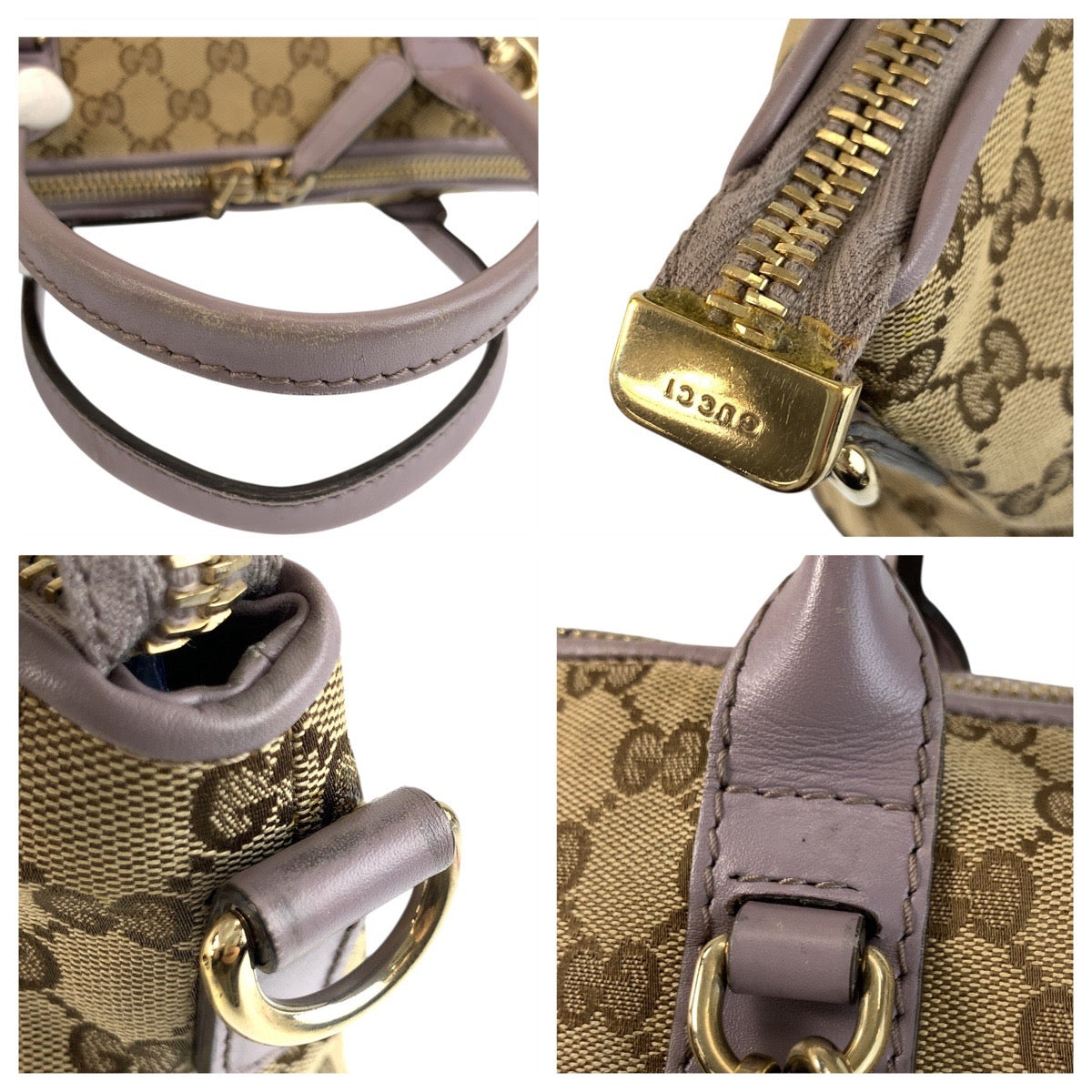 GUCCI Tote Bag 269957 GG canvas Beige Purple Gold Metal Bamboo heart