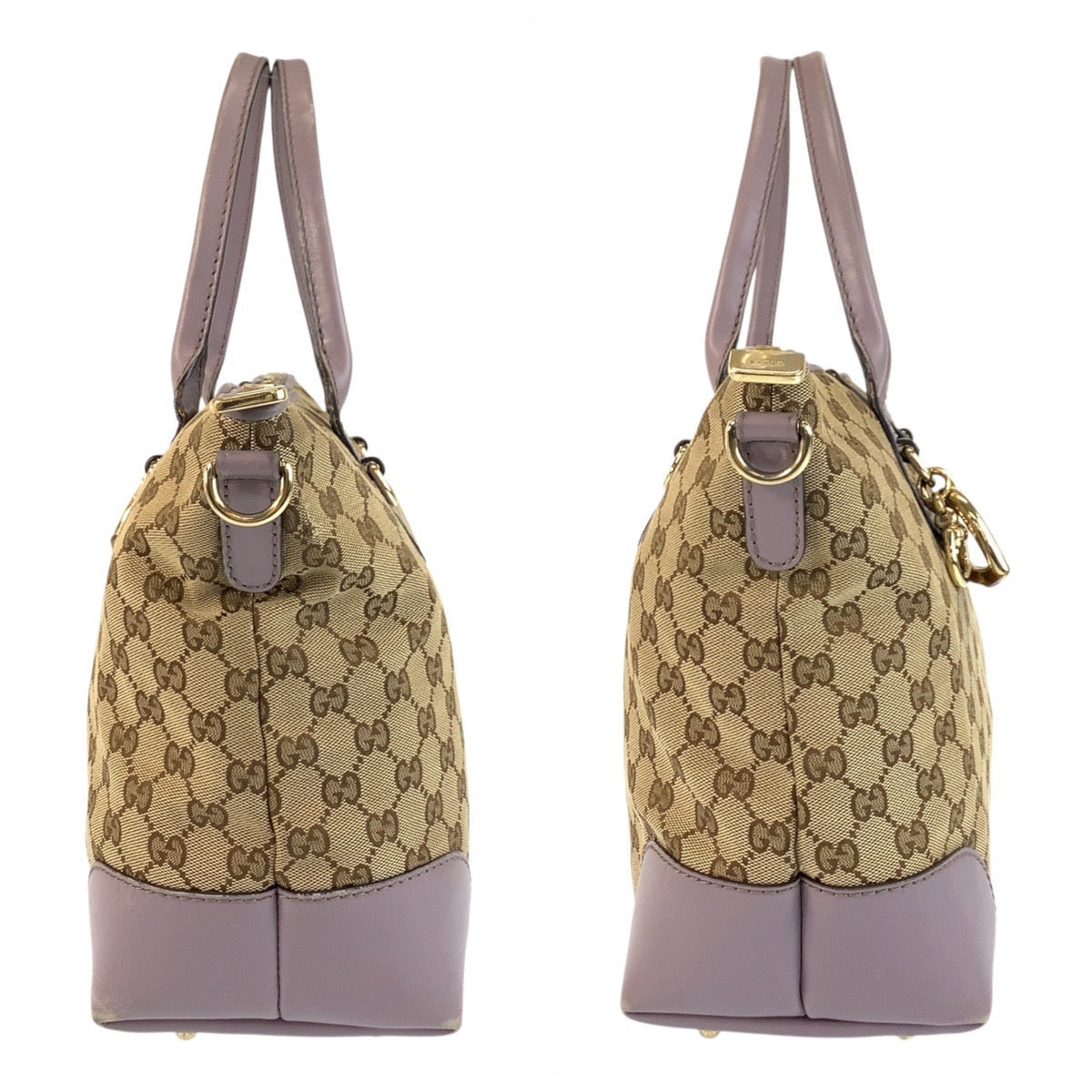 GUCCI Tote Bag 269957 GG canvas Beige Purple Gold Metal Bamboo heart