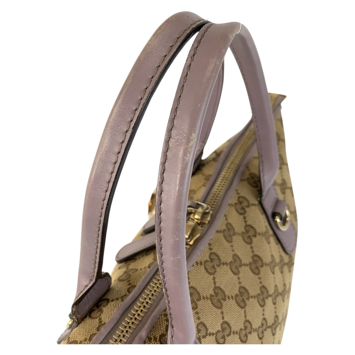 GUCCI Tote Bag 269957 GG canvas Beige Purple Gold Metal Bamboo heart
