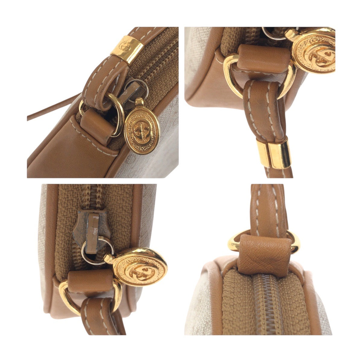 GUCCI Shoulder Bag 007 89 0094 PVC Beige Brown Gold Metal Old Gucci