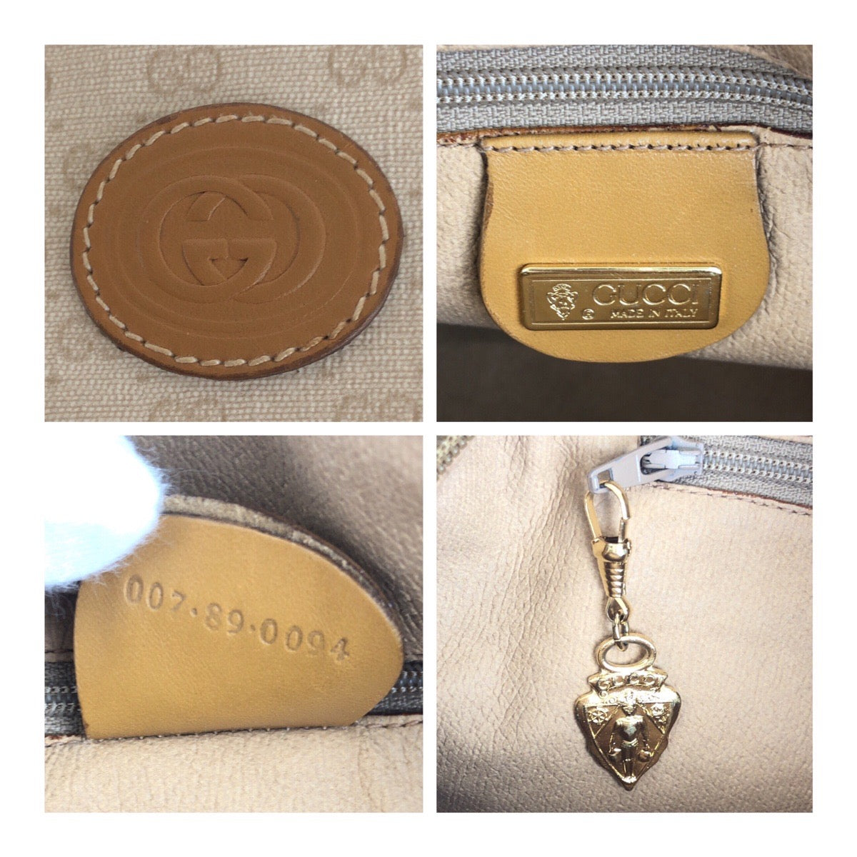 GUCCI Shoulder Bag 007 89 0094 PVC Beige Brown Gold Metal Old Gucci