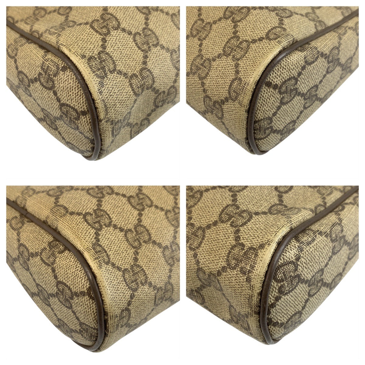 GUCCI Clutch bag 98 69 014 3553 GG Supreme Canvas Beige Brown Gold Metal Sherry Line Old Gucci