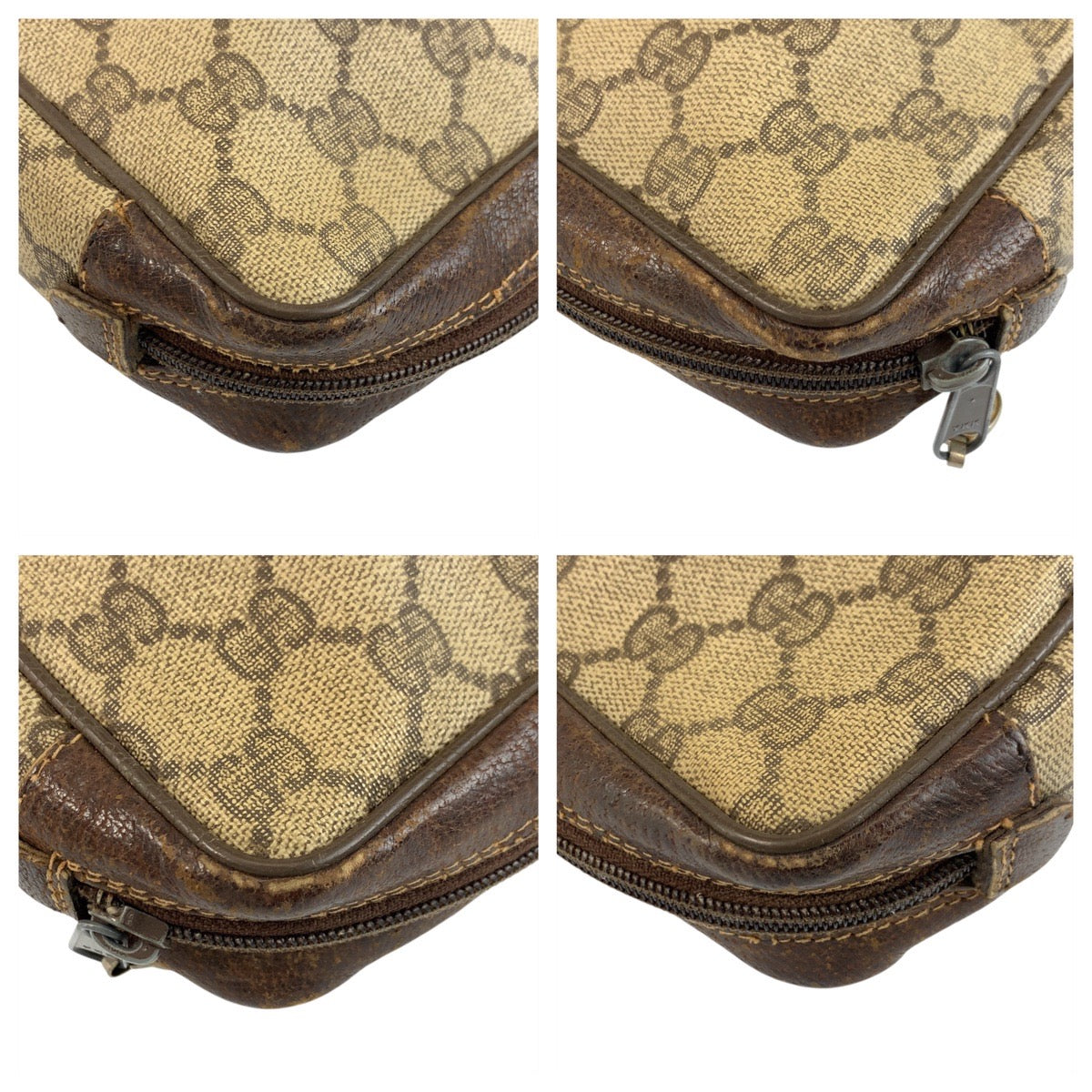 GUCCI Clutch bag 98 69 014 3553 GG Supreme Canvas Beige Brown Gold Metal Sherry Line Old Gucci