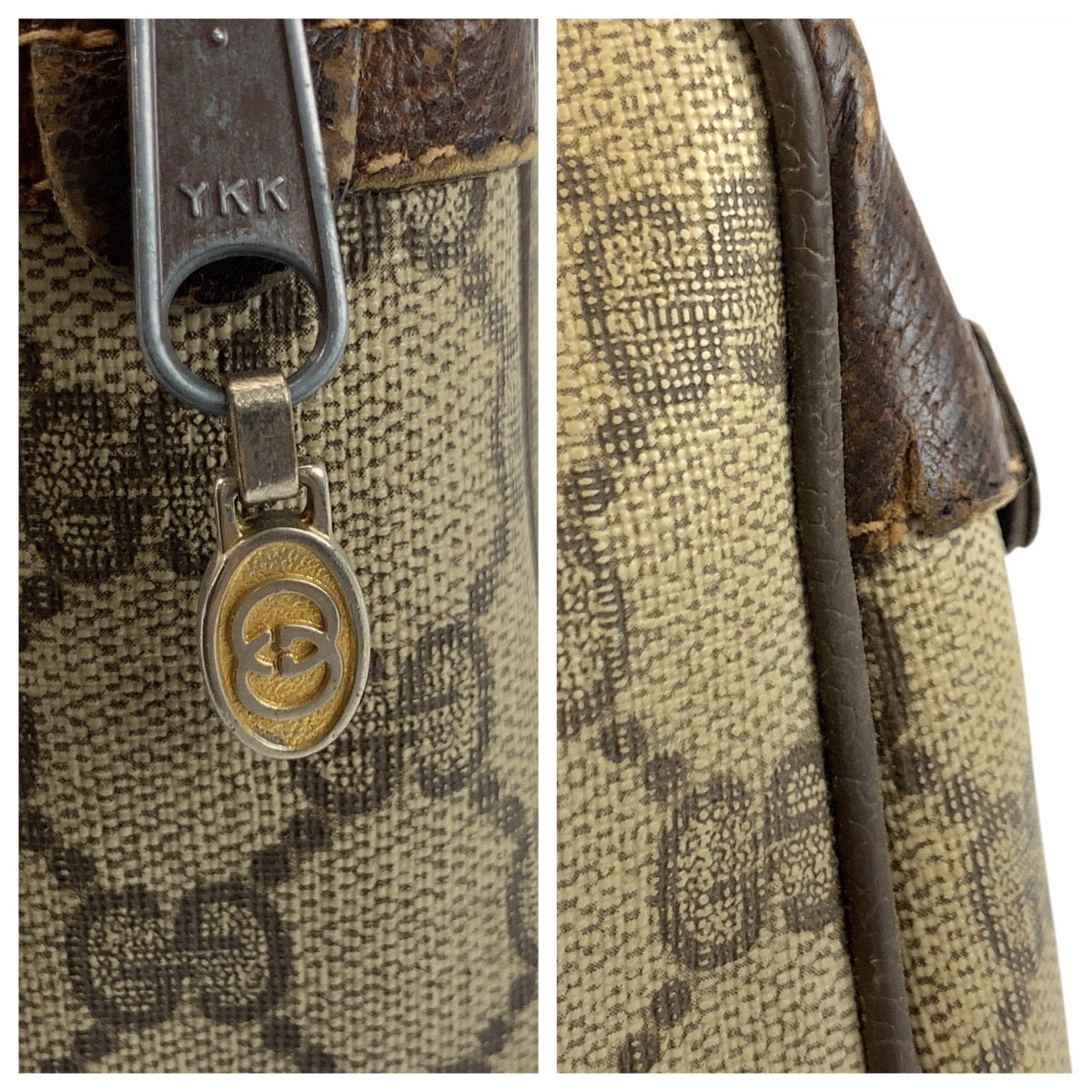 GUCCI Clutch bag 98 69 014 3553 GG Supreme Canvas Beige Brown Gold Metal Sherry Line Old Gucci