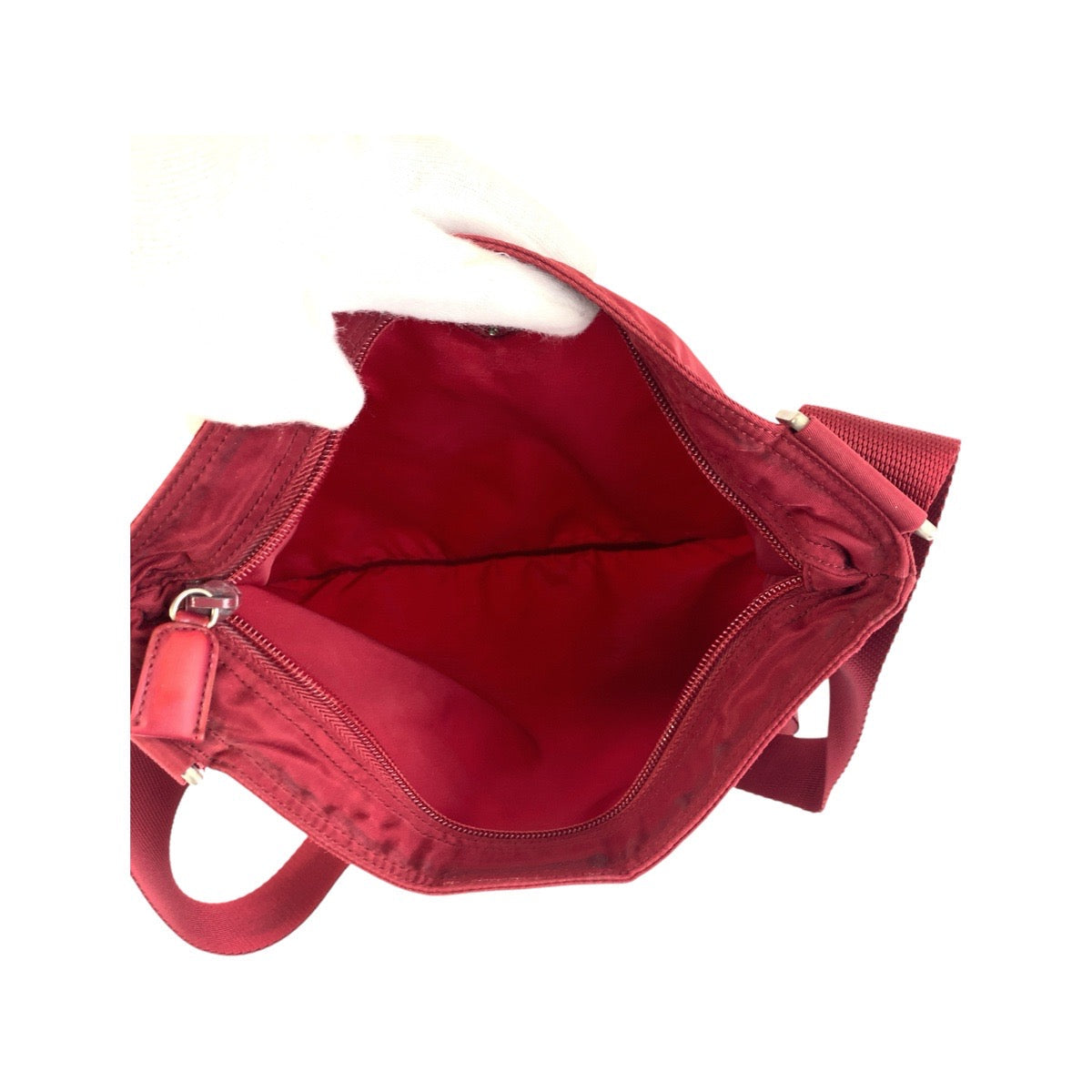 PRADA Shoulder Bag Nylon Wine Red Red Silver Metal Test Triangle With logo
