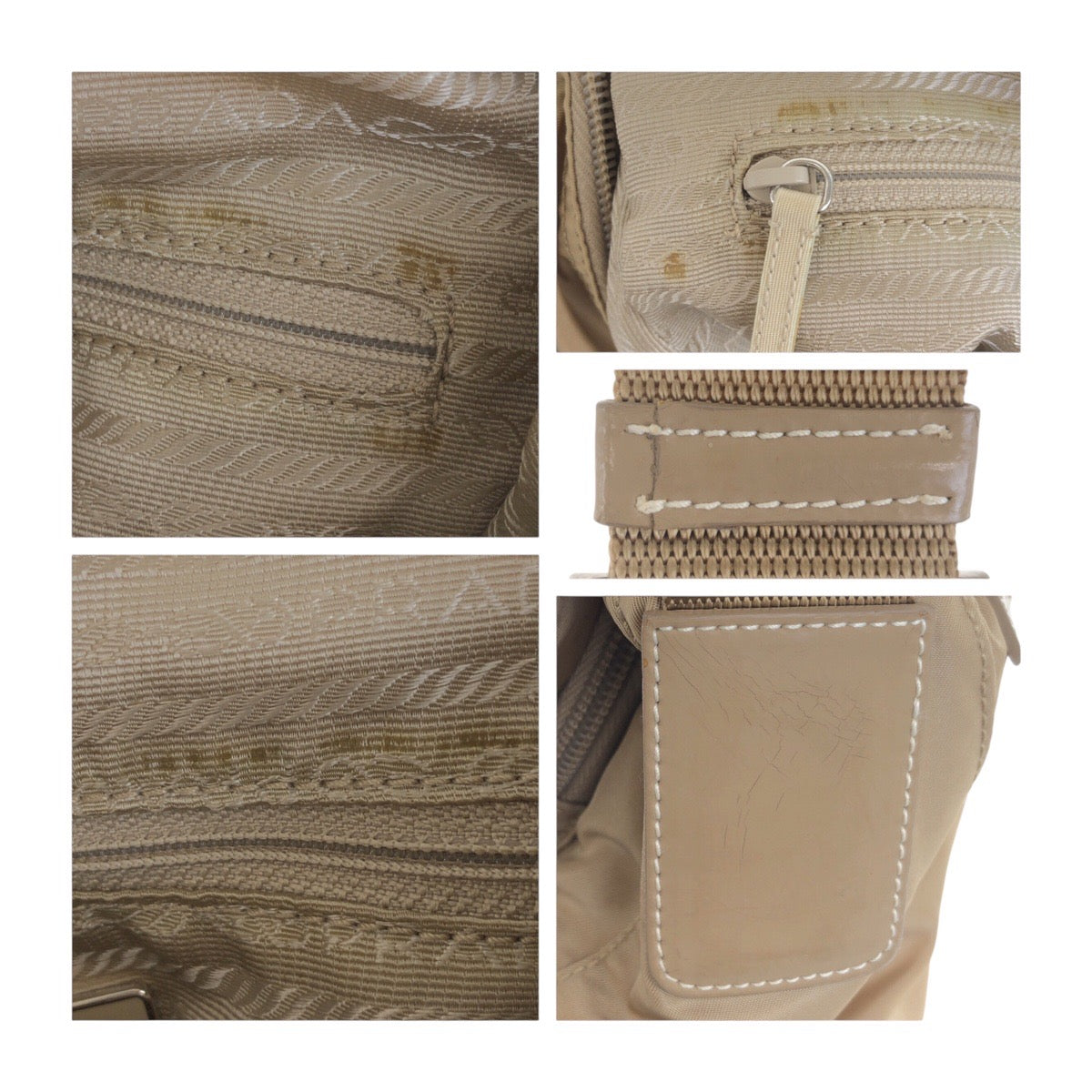 PRADA Shoulder Bag Nylon Beige SilverMetal Test Triangle With logo
