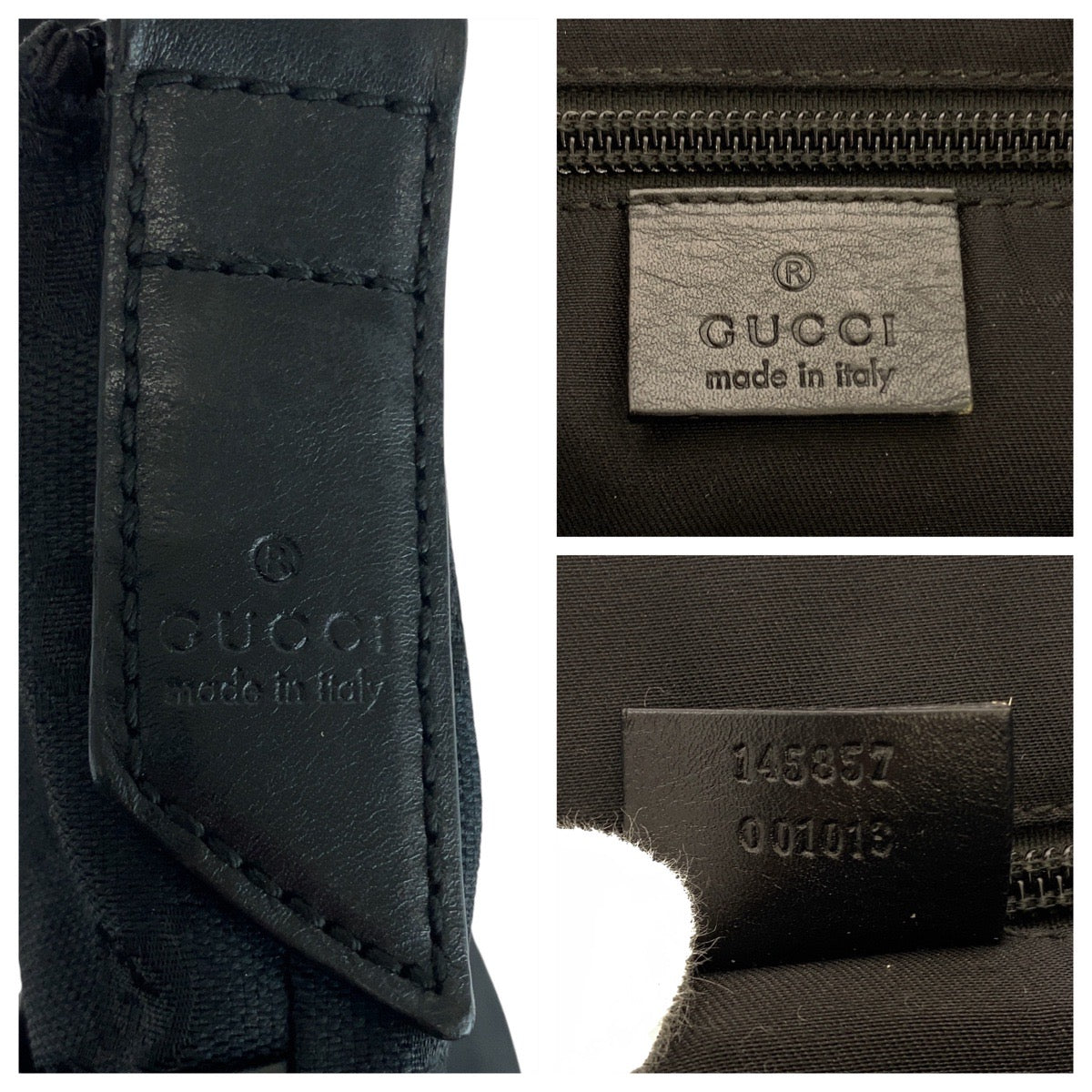 GUCCI Shoulder Bag 145857 GG canvas Black SilverMetal