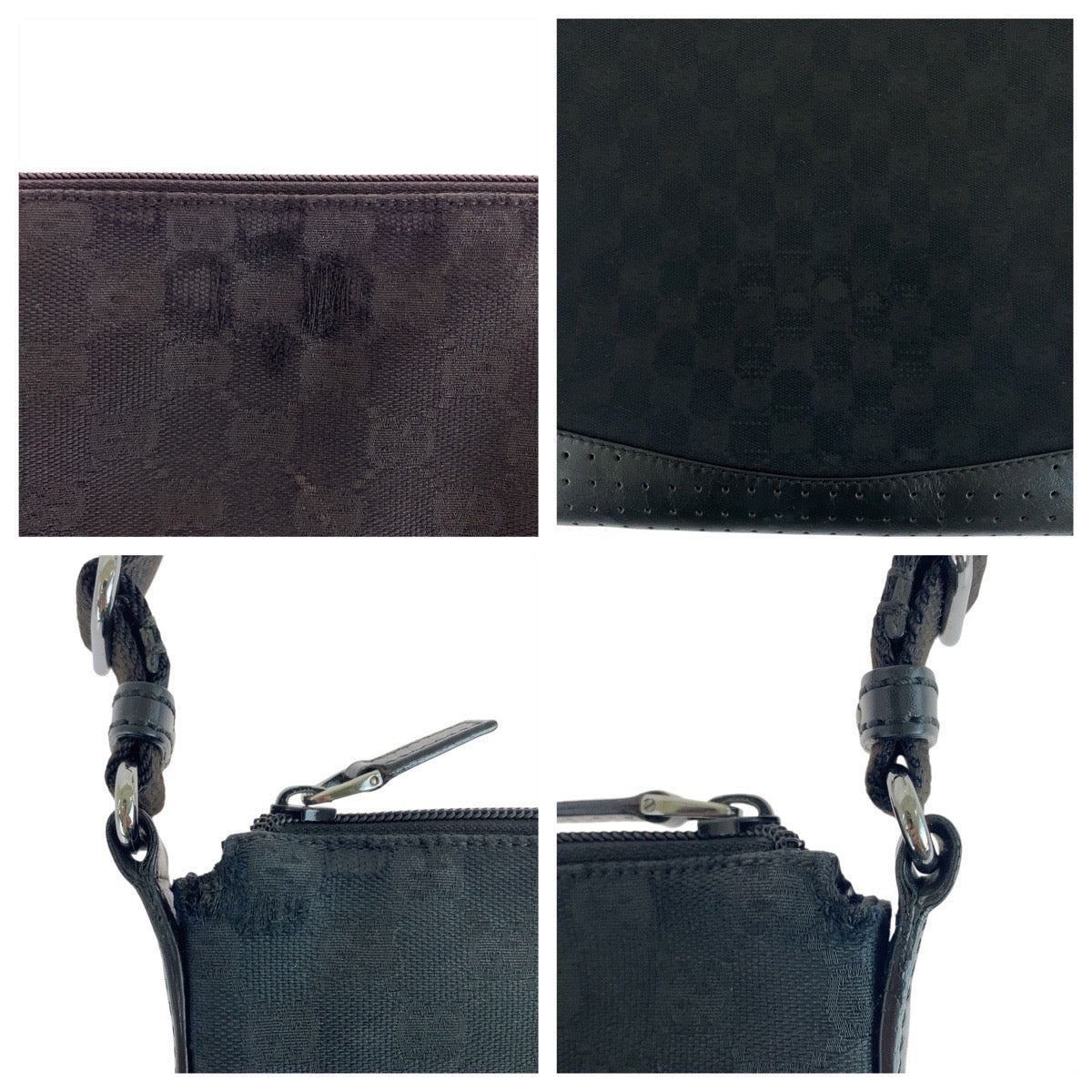 GUCCI Shoulder Bag 145857 GG canvas Black SilverMetal