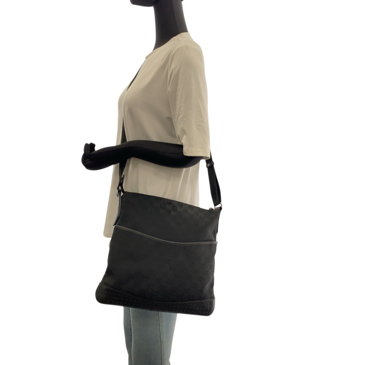 GUCCI Shoulder Bag 145857 GG canvas Black SilverMetal