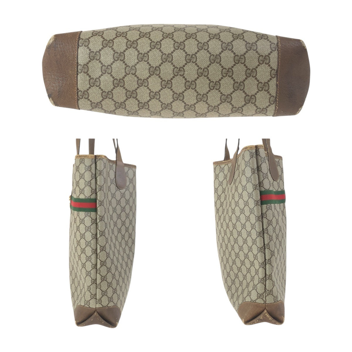 GUCCI Tote Bag 002 904 0131 GG Supreme Canvas Beige Brown Gold Metal Old Gucci Shelly Line