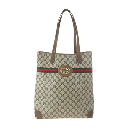 GUCCI Tote Bag 002 904 0131 GG Supreme Canvas Beige Brown Gold Metal Old Gucci Shelly Line