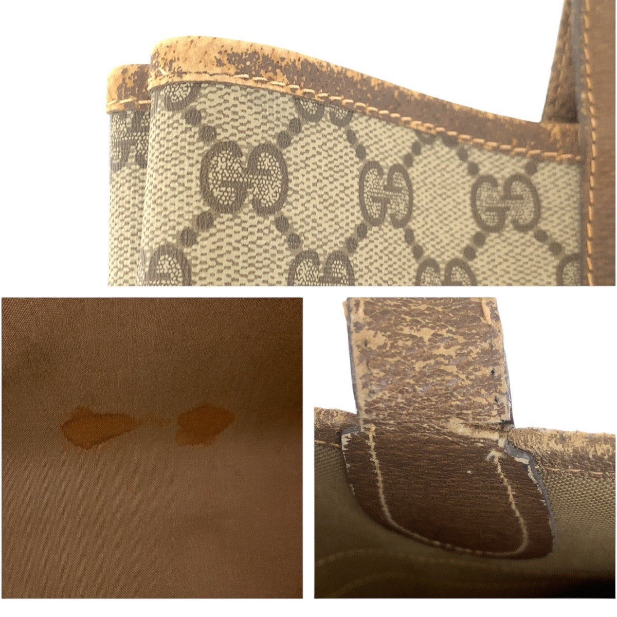 GUCCI Tote Bag 002 904 0131 GG Supreme Canvas Beige Brown Gold Metal Old Gucci Shelly Line