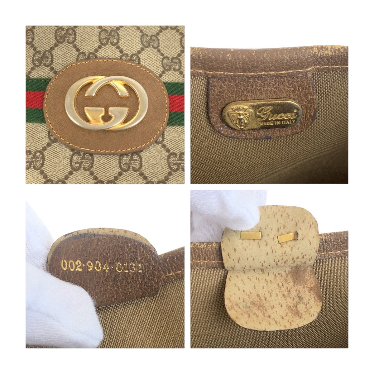 GUCCI Tote Bag 002 904 0131 GG Supreme Canvas Beige Brown Gold Metal Old Gucci Shelly Line
