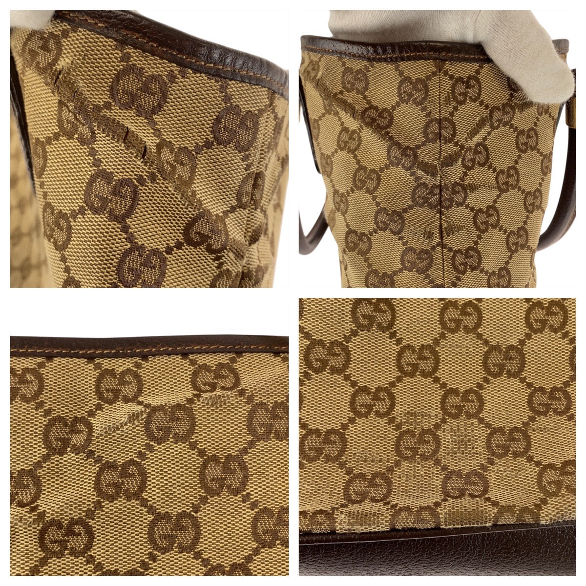 GUCCI Tote Bag 161717 GG canvas Beige Ivory Brown Sherry line
