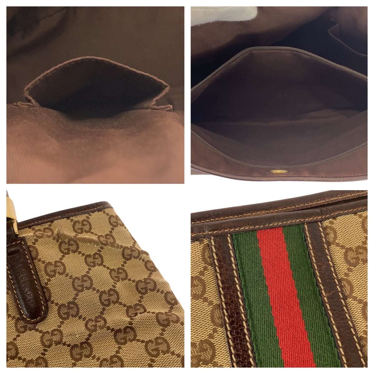GUCCI Tote Bag 161717 GG canvas Beige Ivory Brown Sherry line