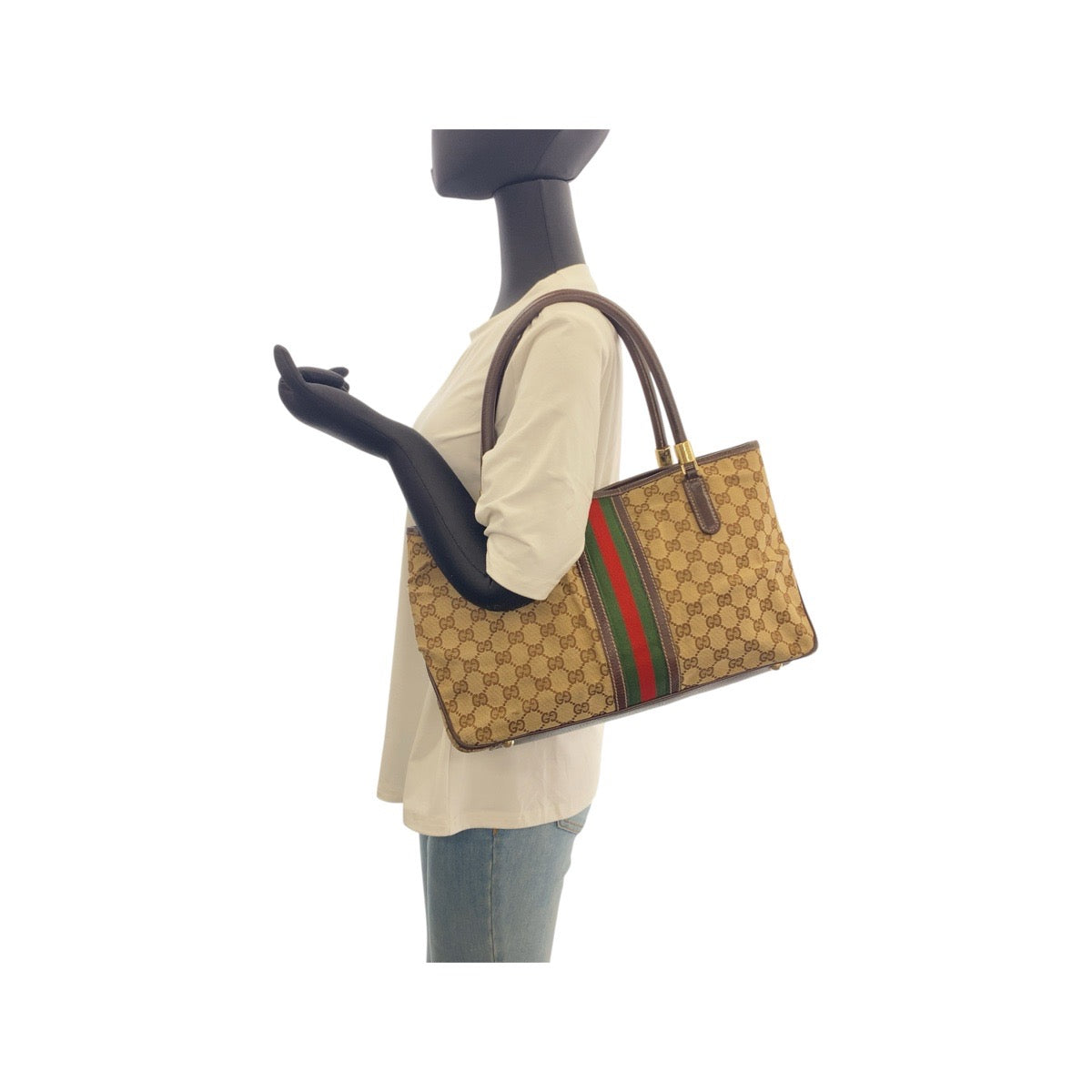 GUCCI Tote Bag 161717 GG canvas Beige Ivory Brown Sherry line