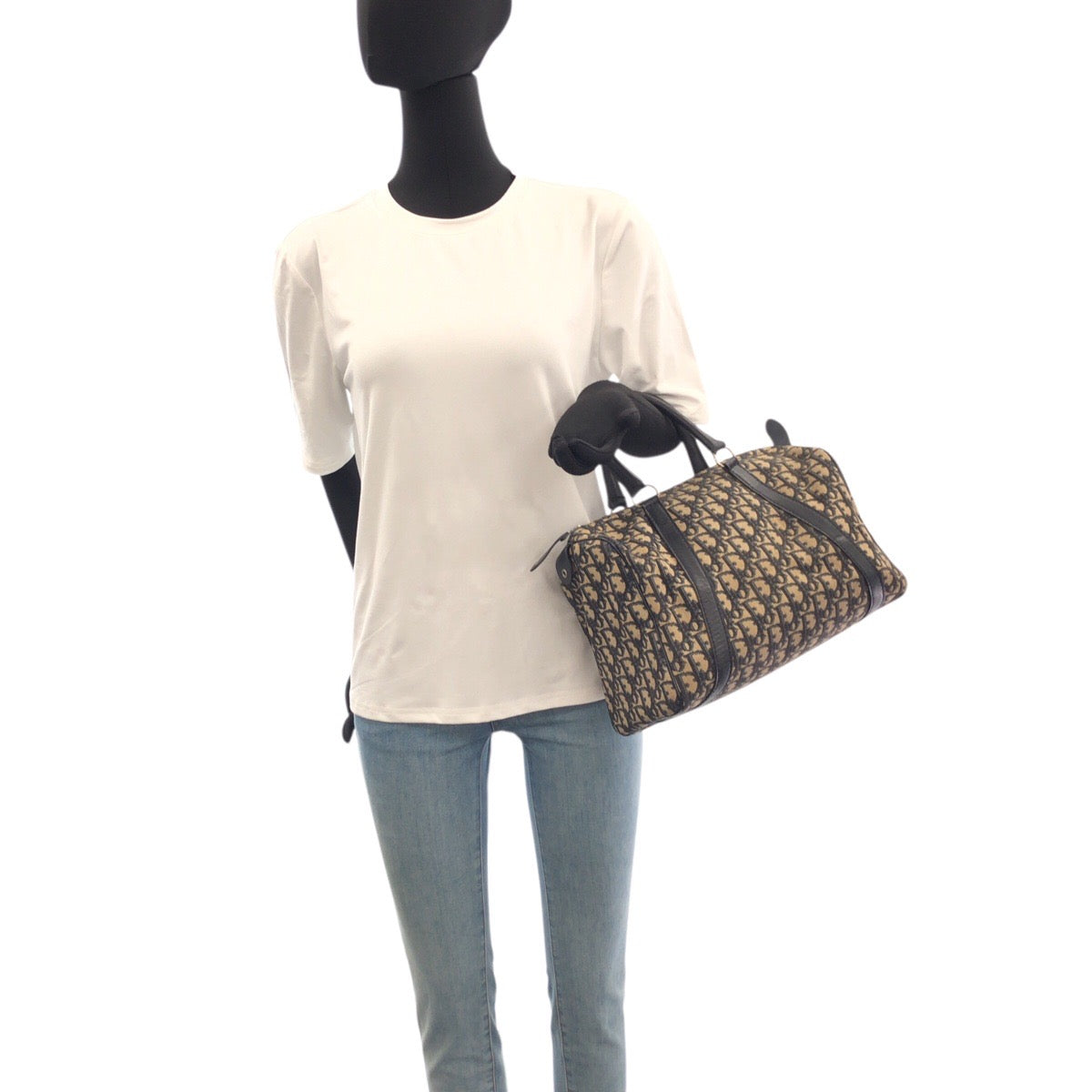 Dior Handbag canvas Navy Beige SilverMetal Trotter