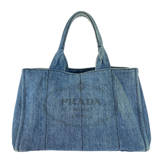 PRADA Tote Bag canvas Blue GoldMetal Canapa TriangleWith logo