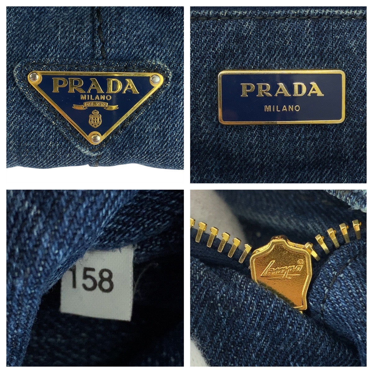 PRADA Tote Bag canvas Blue GoldMetal Canapa TriangleWith logo