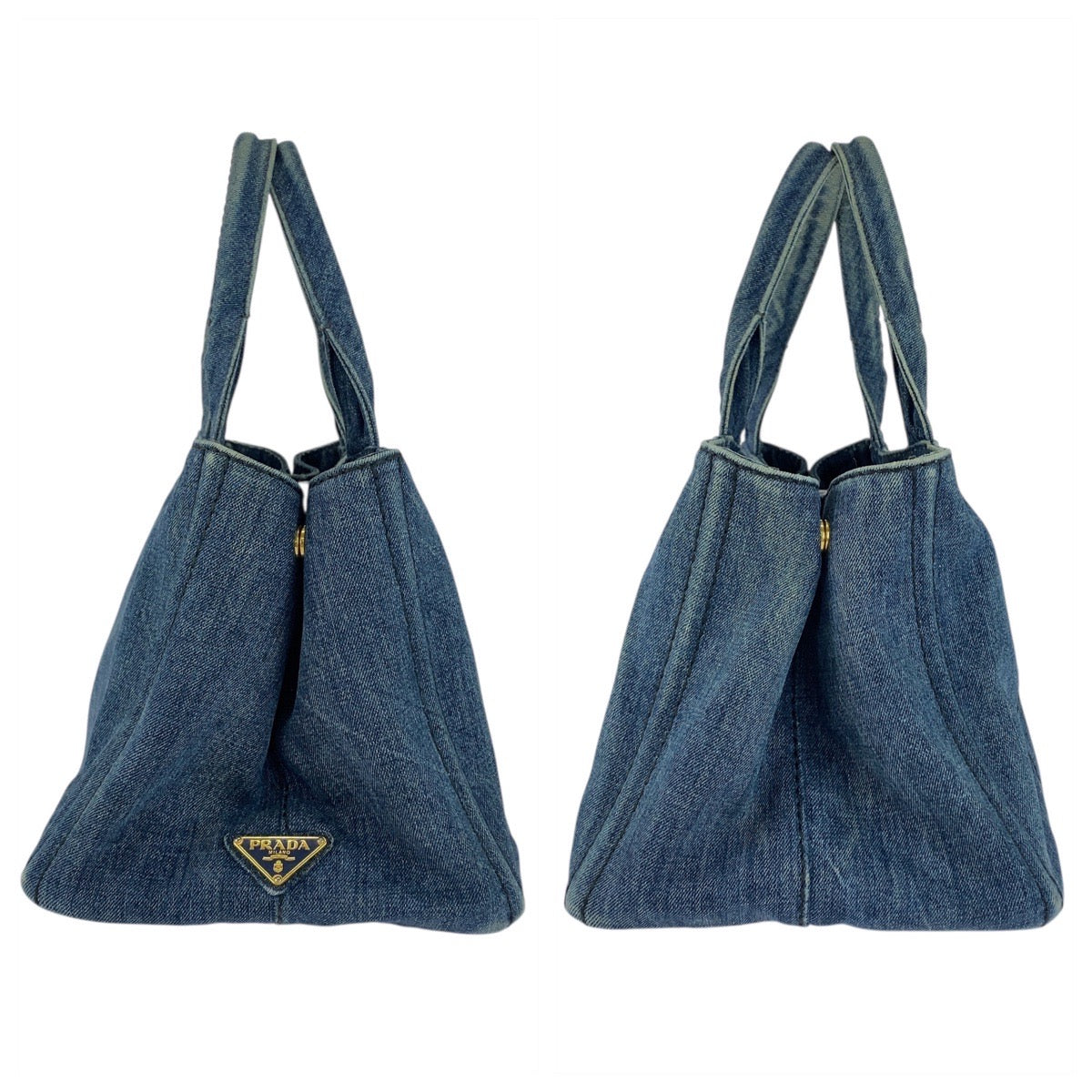 PRADA Tote Bag canvas Blue GoldMetal Canapa TriangleWith logo