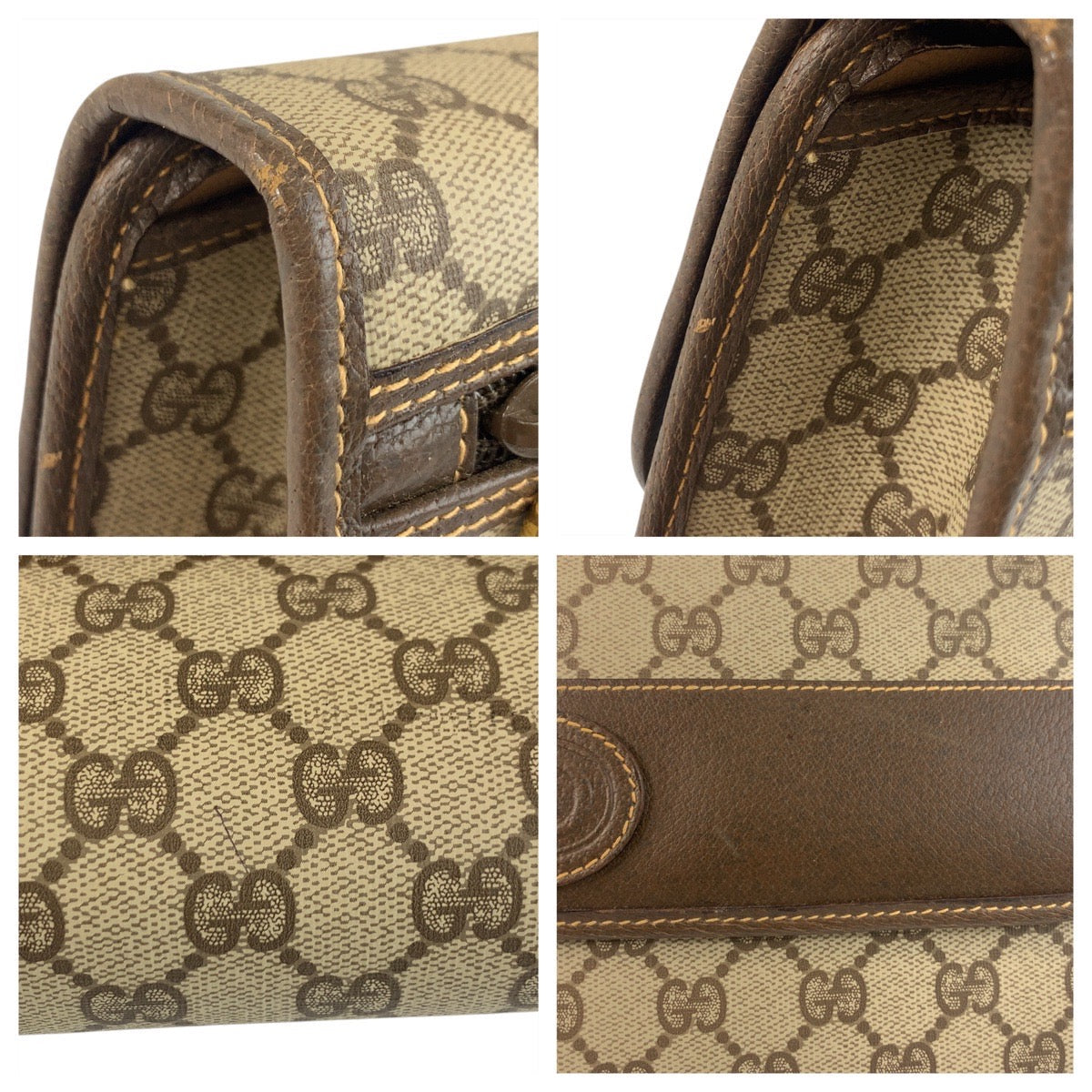 GUCCI Clutch bag 004 261 0264 GG Supreme Canvas Beige Brown Gold Metal