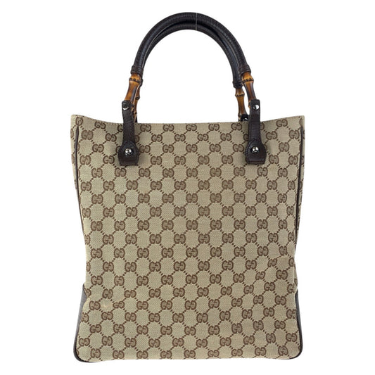 GUCCI Tote Bag 112530 GG canvas Beige Brown SilverMetal Bamboo
